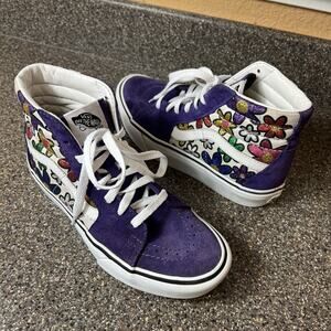 Vans Sk8-Hi Womens 7 Purple Floral Glitter Suede/Canvas High Top Sneaker Lace Up